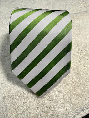 Boardroom Green and White Striped Silk Tie NWT